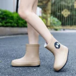 Waterproof Non Slip Fleece Lined Parent Child Rain Boots for Kids Stylish Mid Calf Japanese Design Winter Shoes