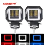 2PC 3 Inch 7D Lens LED Work Light Bar Square Car Headlight Halo For Motorcycle Jeeps ATV SUV 12V 24V Angel Eyes Driving Lights