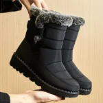 Boots Waterproof Fur Boots For Snow Women's Winter Shoes Low Heels Women Middle Boots Winter Footwear Warm Combat Shoes Woman - Image 2