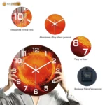 Abstract Fiery Sunburst Wall Clock, Modern Art Decor for Living Room, Silent Quartz Movement Decorative Timepiece Accent - Image 2