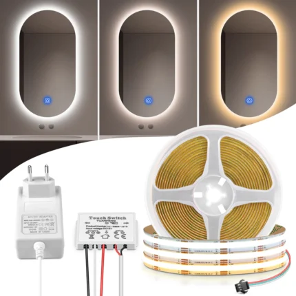 12W/M CCT COB LED Strips 3000K 4000K 6000K All in One LED Light Tape With Dimmer Switch for Mirror / Glass Bathroom Lighting
