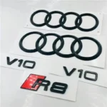 AUDI R8 4Ring Logo Black ABS Car Hood Front Grill Emblem Rear Trunk Badge Sticker V10 Car Accessories