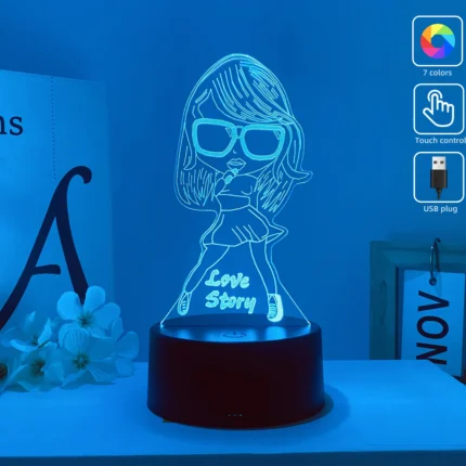 Karaoke girl pattern 3D nightlight, USB ambiance decorative light, holiday gift table light. Suitable for bedroom, study, etc.