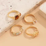 Ingemark 4Pcs Boho Rhinestone Gold Color Ring Set for Women Wed Bridal Geometric Metal Knuckle Ring Couple Jewelry Accessories - Image 6