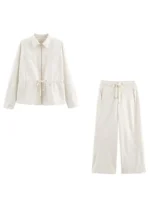 HH Women Autumn New Fashion Pants Sets Long Sleeve Lapel Zipper Jacket With Belts Drawstring Wide Leg Trousers Suits Streetwear - Image 5