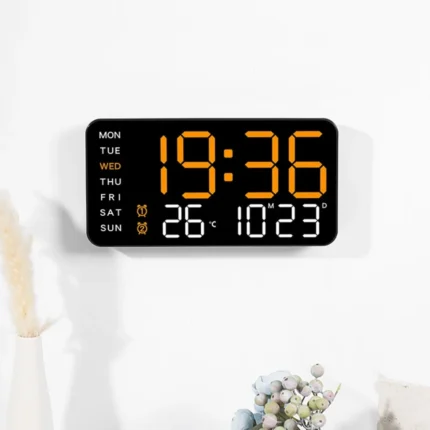 Smart LED Wall Clock with Digital Temp & Date Table Alarm Voice Control & Brightness Adjust for Home Decor