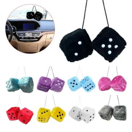 2pcs Fuzzy Plush Dice With Dots Square Hot Stamping Dot Dice Hanging Mirror Cube Pendant Car Ornament Sieve Anime Car Amagi