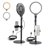 NEEWER Basics 2 Pack 7" Desk Ring Lights for Video Recording, 10W Dimmable Full Screen Key Lighting with Stands & Phone Holders