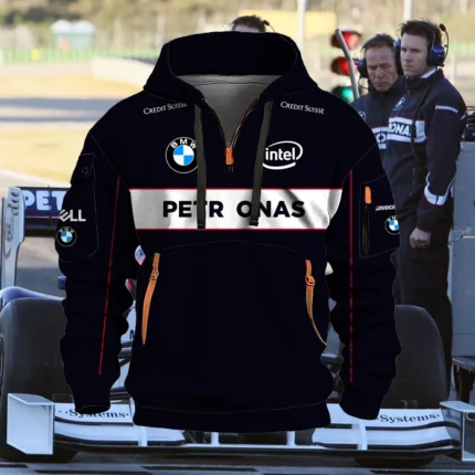 Men's Loose Solid Color BMW Printed Long Sleeved Thick Shoulder Bag Autumn and Winter Top Jacket BMW Casual Sports Hoodie