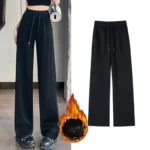 Winter Female Chic High Waist Straight Leg Thermal Pants Women Plush Casual Baggy Trousers Girls Snow Warm Fleece Pants - Image 2