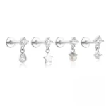 1PC Stainless Steel Stars Flower CZ Pendant Studs Earrings For Women 18K Gold Flat Back Puncture Ear Bone Helix Ins Fine Jewelry - Image 2