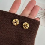 New Hiphop Punk Metal Twist Knit Knot Ball Stud Earring for Women Gold Color Female Twine Ear Jewelry Christmas Gift Brincos - Image 2