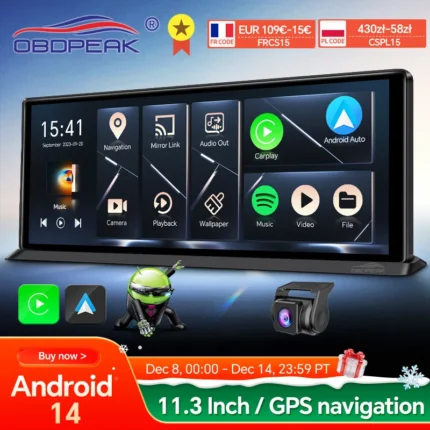 K60 Pro 11.3" 4G+64G WIFI Android 14 AI Screen GPS Navigation Carplay Android AUTO 1080P Dash Cam RearView Mirror Video Recorder