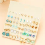 30 Pairs Flowers Small Stud Earrings Sets For Women Girl Geometric Purple Heart Bow knot Ear Jewelry Fashion 2024 New Daily Wear - Image 3