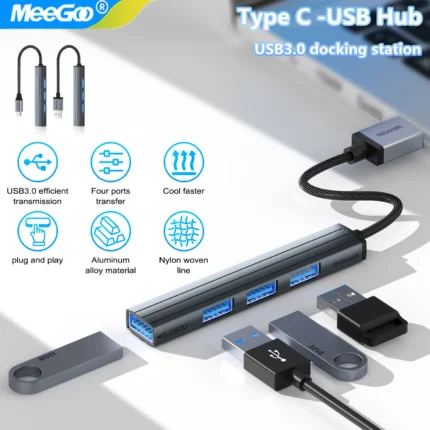 MeeGoo 5-in-2 USB Hub Type c Splitter USB Converter Supports OTG, Phone, Computer, Laptop, USB Flash Drive, SD Card Data Transfe