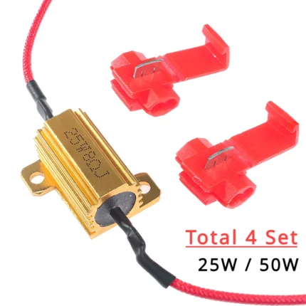 4 Sets 25W / 50W Resistance Load Resistor for LED Lights Aluminum Shell Power Resistors 12v 6ohm 8ohm 10ohm, for Car Turn Bulbs