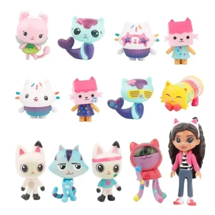 Hot 13pcs/set Gabby Dollhouse Mercat Cartoon Figure Animals Smiling Car Cat Hug Gaby Dolls action Figure Toy Kids Xmas Gifts