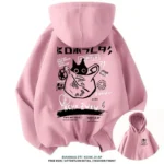 2025 cross-border e-commerce unisex printed hoodie with black cat and letter pattern hoodie, casual and comfortable long sleeved