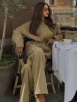 HH Women Autumn New Fashion Pants Sets Long Sleeve Lapel Zipper Jacket With Belts Drawstring Wide Leg Trousers Suits Streetwear