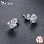 BAMOER Four-leaf Clover Moissanite Earrings, Natural Freshwater Pearls Round Cut Lab Created Diamond Wedding Stud Earrings S925 - Image 4