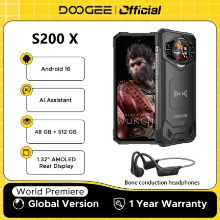 Global Version DOOGEE S200 X 5G Rugged Phone Android 16 48GB 512GB 6.72” FHD+120Hz Dimensity 7050 10100mAh AI Assistant NFC