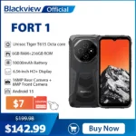 Blackview FORT 1 Rugged Phones, 6.65-inch Android 15 AI Smart Phone 6GB RAM 256GB+2TB ROM, Unisoc Tiger T615 10000mAh Cellphones