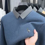 Designer Original Men's Faux Two-Piece Knit Sweater Shirt Collar Long Sleeve Warm Anti Pilling Casual Business Autumn Winter - Image 2