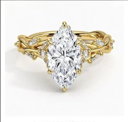 10K Solid Real Gold Lab grown diamond wedding ring for female IGI Horse Eye 2 carat CVD vine design engagement ring for female