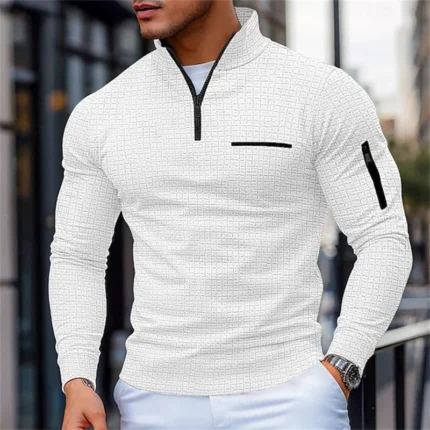 Men's Casual Long-Sleeve Polo Shirt Pullover Sweatshirt Spring and Autumn Outdoor Sports Zipper Men's Shirt Sweatshirt Top
