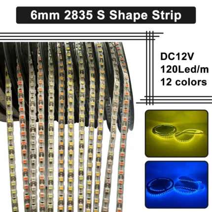 S Shape 2835 SMD LED Strip 6mm DC12V 0.5m-10m Flexible Foldable String Light DIY Neon Sign Letter 12Color