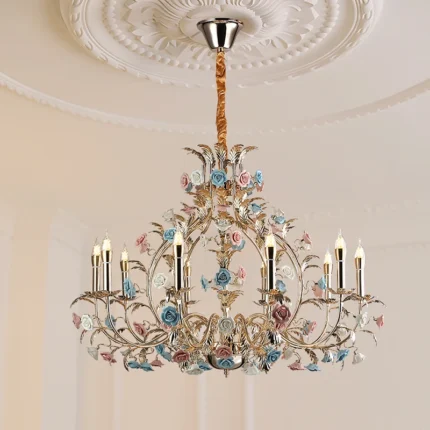European floral design Chandelier Modern rose decorative chandelier lighting Nordic living room ceramic flower chandelier