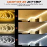 1-5m 220V Flexible Tape Lights COB LED Strip Light Smart IC No Need Driver High Bright 240 LEDs Linear Lighting RA95 Warm White - Image 5