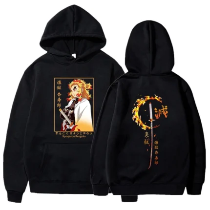 New autumn and winter men's Harajuku hoodie anime Rengoku Kyoujurou printed sweatshirt casual and fashionable hoodie