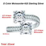 BXINY Double Asscher Cut Moissanite Rings S925 Silver GRA Certified Lab Diamond Adjustable Band for Women Men Gifts Fine Jewelry - Image 4