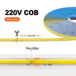 AC 220V COB LED Strip Light 5M 10M 20M 50M Flexible COB LED Tape with Adhesive Tape 240LEDs High Density Linear Lighting Ribbon