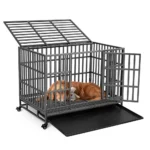 Heavy Duty Dog Cage, Metal Kennel and Crate for Large Dog, Easy To Assemble Pet Playpen with Wheels and Removable Tray