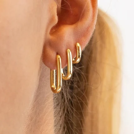 3PCS Simple Square Hoop Earrings Set for Women Stainless Steel Rectangle Geometric Huggie Ear Buckle Earrings Minimalism Jewelry