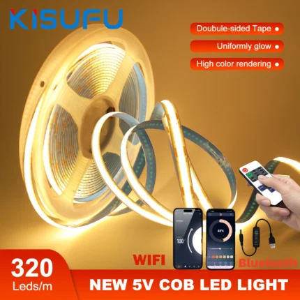 TUYA WIFI COB LED Strip USB DC5V 320leds/M Bluetooth APP Remote Control High Density Linear Lighting for TV Room Kitchen Decor