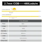 2.7mm Ultra Thin COB LED Strip 480LEDs/m High Density Flexible Super Slim FOB Light 3000K 4000K 6000K Linear Dimmable DC3.7V/5V - Image 2