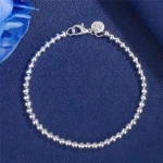 925 Sterling Silver Plated 4MM Beads Ball Chain Bracelet For Women Men Fashion Jewelry elegant Jewelry Birthday Gift for women - Image 2