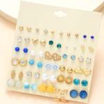 30 Pairs Flowers Small Stud Earrings Sets For Women Girl Geometric Purple Heart Bow knot Ear Jewelry Fashion 2024 New Daily Wear - Image 4