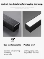 Black chandelier square bedroom lamps living room lamp led ceiling lamp Nordic minimalist creative led ceiling lamp strip lights - Image 4