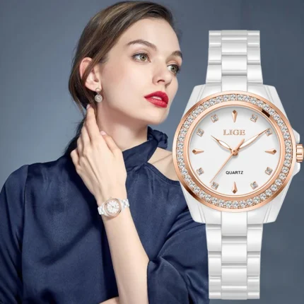New Fashion LIGE Woman Watch Elegant Luxury Simple Classic Ceramic Simple Waterproof Quartz Watches for Women Reloj Mujer Gifts