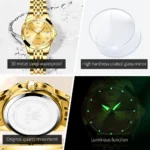 OLEVS Fashion Golden Watch for Women Stainless Steel Waterproof Women's Watches Elegant Original Luxury Ladies Quartz Wristwatch - Image 2