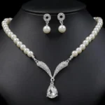 3PC Women's Fashion Trend Pearl Droplet Necklace Earrings Jewelry Set Wedding Banquet Party Festival Gift