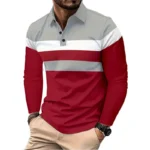 New Men's Long Sleeved Lapel Breathable Polo Shirt Plus Size Man Basic-Style Fashion Patchwork Tops Fall Men Clothing Golf Wear - Image 4