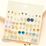 30 Pairs Flowers Small Stud Earrings Sets For Women Girl Geometric Purple Heart Bow knot Ear Jewelry Fashion 2024 New Daily Wear - Image 5