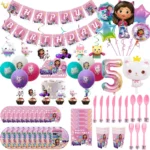 Gabby Dollhouse Birthday Decoration Disposable Tableware Napkins Cups Tablecloth Plates Gabby Cat Balloon Supplies Party Favor - Image 2