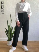 Klkxmyt Woman Pants 2025 Chic Fashion Office Wear Pants For Women Vintage High Waist Zipper Fly Female Ankle Trousers Mujer - Image 4