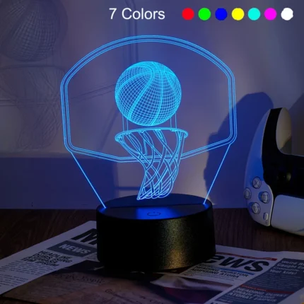1pc Basketball Hoop 3D Night Light, 3D Optical Illusion Lamp With Touch, 7-Color Changing Ambient Light For Bedroom